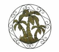 Antique Bronze Scroll Motif Tropical Palm Trees Wall Hanging