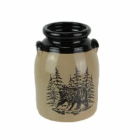 Brown Ceramic Jug Black Bear In The Woods Vintage Vase Farmhouse Kitchen Decor
