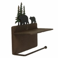Rustic Brown Painted Metal Walking Bear Toilet Paper Roll Holder With Phone Shelf