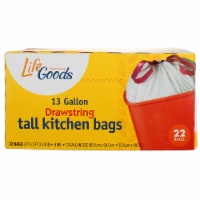 Life Goods Happy Home 13 Gallon Drawstring Tall Kitchen Bags, 22 Ct