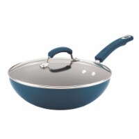 Rachael Ray 17648 Aluminum Nonstick Stir Fry Pan with Glass Lid, Marine Blue Gradient Hard En