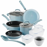 Blue Nonstick Cookware Set with Containers, 19-Piece Blue Nonstick Cookware Set with Containers, 19-Piece