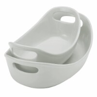 Rachael Ray 47655 Ceramics Bubble & Brown Oval Baker Set, 2 Piece - Light Sea Salt Gray
