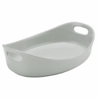 Rachael Ray 47657 Stoneware Bubble & Brown Oval Baker, 4.5 qt. - Light Sea Salt Gray