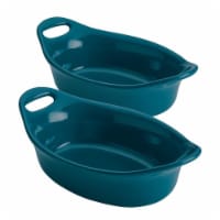 Rachael Ray 47853 Ceramics Oval Au Gratin Set, Teal - 2 Piece