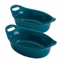 Rachael Ray 47853 Ceramics Oval Au Gratin Set, Teal - 2 Piece