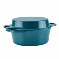 Rachael Ray 4 qt. Cast Iron Double Duty Casserole with 10 in. Griddle Lid, Teal Shimmer