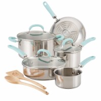 Rachael Ray 70412 Create Delicious Stainless Steel Cookware Set, 10 Piece - Light Blue Handle