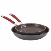 Rachael Ray 87633 Cucina Hard-Anodized Nonstick Twin Pack Skillet Set- Gray With Cranberry Re