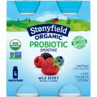 Stonyfield Organic Probiotic Wild Berry Lowfat Yogurt Smoothies 4 ct Bottles Perspective: Main