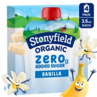 Stonyfield Organic Kids Zero Grams Added Sugar Banilla Whole Milk Yogurt, 3.5 oz Pouches, 4 ct Pack Perspective: Main