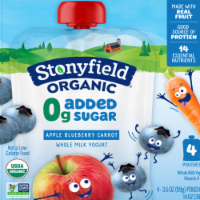Stonyfield Organic Kids Zero G Added Sugar Whole Milk Yogurt Pouches, Blueberry Apple Carrot Perspective: Main
