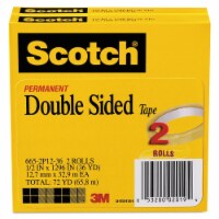 Scotch 665 Double-Sided Tape 1/2  x 1296  3  Core Transparent 2/Pack 6652P1236