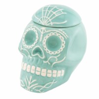 Northern Lights Candles Day of the Dead Sugar Teal Skull Candle - Dia de los Muertos Perspective: Main