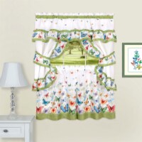 Butterflies Printed Cottage Window Curtain Set - 57x24 - Green