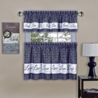 Achim LLTV24NY12 58 x 24 in. Live, Love, Laugh Window Curtain Tier Pair & Valance Set, Navy