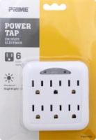Prime 6-Outlet Power Tap with Photocell Nightlight and Outlet Covers - White Perspective: Main