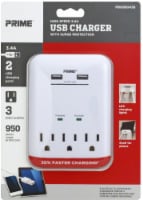 Prime® High-Speed 3.4A USB Charger with 3 AC Outlets - White