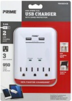 Prime® High-Speed 3.4A USB Charger with 3 AC Outlets - White