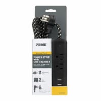 Prime® Black Accent Cord 2-Outlet Power Strip with USB Charger
