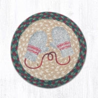 Capitol Importing 10 in. Jute Round Winter Mittens Printed Trivet