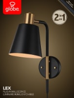 Lex 1-Light Plug-In or Hardwire Wall Sconce - Matte Black With Antique Brass Accents Perspective: Main