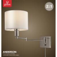 Anderson 1-Light Plug-In or Hardwire Wall Sconce, Brushed Steel, White Fabric Shade Perspective: Main