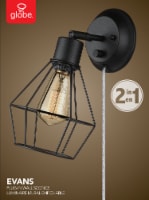 Evans 1-Light Plug-In or Hardwire Wall Sconce, Matte Black, 6-Foot Black Fabric Cord Perspective: Main