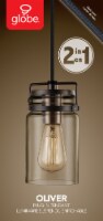 Oliver 1-Light Plug-In or Hardwire Pendant Lighting - Dark Bronze With Antique Brass Socket Perspective: Main