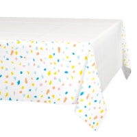 American Greetings Plastic Table Cover- White with Colorful Confetti Perspective: Main