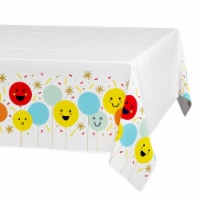 American Greetings Plastic Table Cover - White With Smiley Face Balloons Perspective: Main