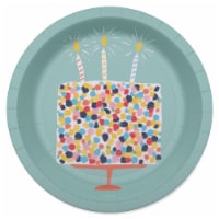 American Greetings 10-Count 7" Paper Plates, Birthday Cake on Green Perspective: Main