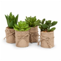 Abbott Collections AB-27-MOJAVE-01 4 in. Succulents in Burlap Wrap, Green & Natural - Set of