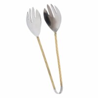 Abbott Collections AB-36-GEAR-TONG 10.5 in. Salad Tongs with Rib Handle, Brass & Stainless St