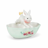 Abbott Collections AB-27-TEAPARTY-502 8.5 in. Leaping Bunny Handled Dish, White & Mint