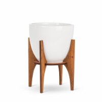 Abbott Collection AB-27-FINLAND-LG 7 in. Pot with Wooden Stand, White & Natural - Large