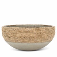 Abbott Collections AB-65-PANAMA-301-LG 14 in. Low Half Seagrass Covered Planter, Natural & Gr