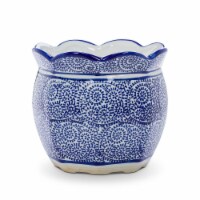 Abbott Collections AB-27-INDIGO-228 7 in. Scallop Edge Planter, Blue & White