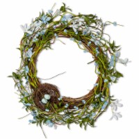 Abbott Collections AB-27-BLUEBELL-825 20 in. Flowers & Robins Nest with Eggs Wreath, Blue & G