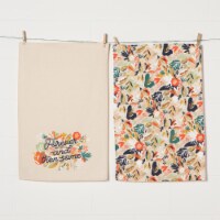 Danica Studio Cotton Linen Dish Towels Coordinated Prints Superbloom Set of 2