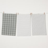 Now Designs Tic Tac Toe 100% Cotton Kitchen Dish Towels London Gray Set of 3