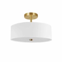 Dainolite 571-143SF-AGB-WH 3 Light Incandescent Semi-Flush Mount, Aged Brass with White Shade