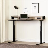 Adjustable Height Standing Desk with Built In Power Bar-Soft Elm and Black