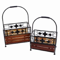 Metal Wooden Basket, Black And Brown, Set Of 2- Saltoro Sherpi