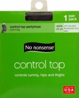 No Nonsense® Control Top Size Q Pantyhose - Off Black