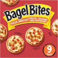 Bagel Bites Cheese, Sausage & Pepperoni Mini Pizza Bagel Frozen Snacks, Box Perspective: Main