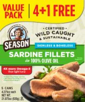 Season Wild Caught Skinless & Boneless Sardine Fillets In 100% Olive Oil Perspective: Main