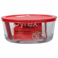 Pyrex® Covered Round Storage Dish - Clear/Red Perspective: Main