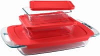 Pyrex Easy Grab Value Pack Covered Storage and Baking Set - Red/Clear Perspective: Main