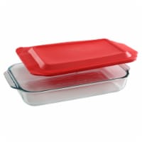 Pyrex® Sculpted Oblong Dish with Lid - Red/Clear